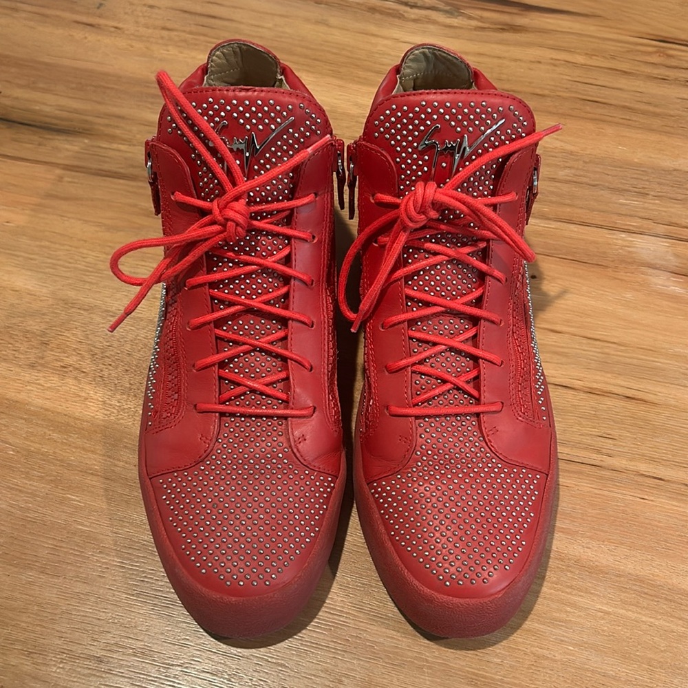 Men’s Red Giuseppe Zanotti Mid-Top Sneakers, Size EU 45 or US 11.5